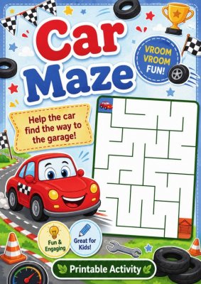 Car Maze Printable Activity for Kids