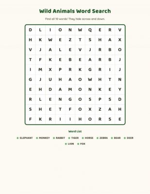 Word Search - Wild Animals