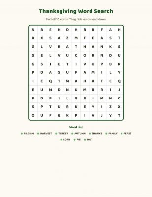 Word Search - Thanksgiving 