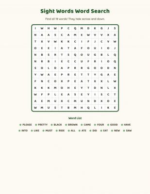Word Search - Sight Words (Set 2)