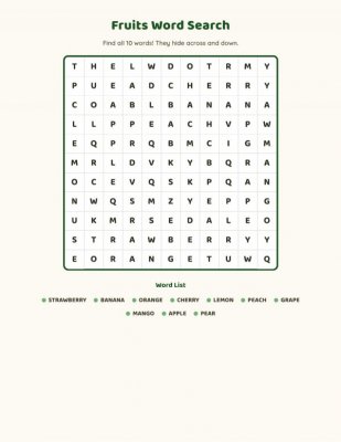 Word Search - Fruits