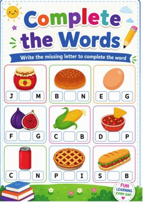 Complete the Words - Food & Kitchen
