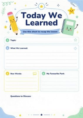 Today We Learned Teacher Sheet