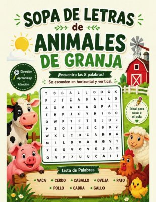 Sopa de Letras de Animales de Granja