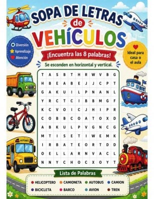 Sopa de Letras de Veh&iacute;culos