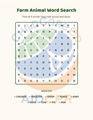 Word Search - Farm Animals