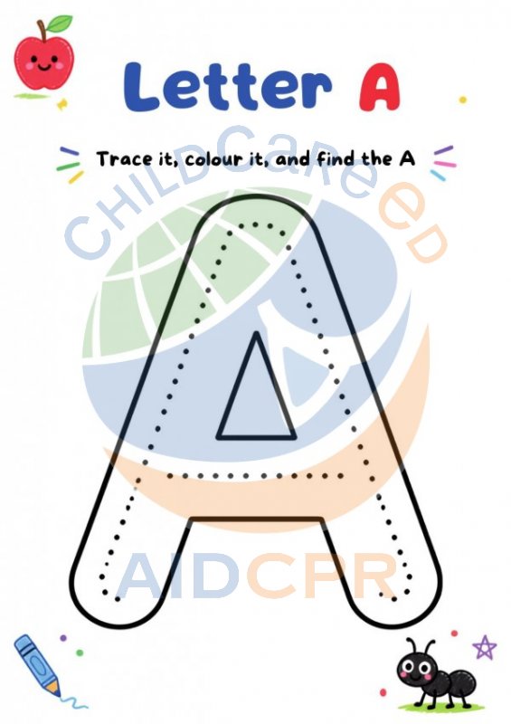 Letter A: Trace, Color & Find Activity