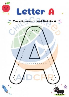 Letter A: Trace, Color & Find Activity