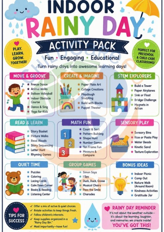 Indoor Rainy Day Activity Pack: 50+ Ideas for Preschool & Child Care