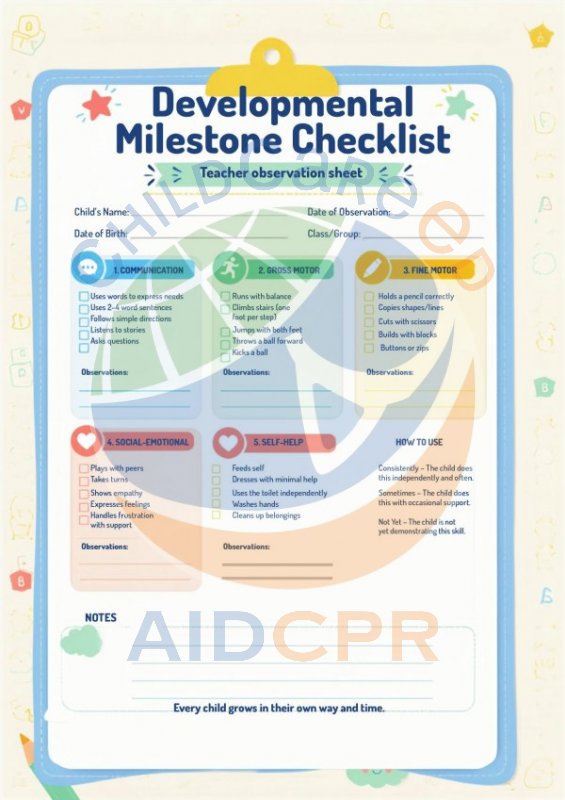 Developmental Milestone Checklist | Preschool Teacher Observation Sheet