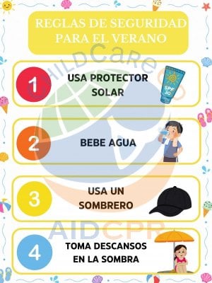 P&oacute;ster de 11 reglas de seguridad para el verano en espa&ntilde;ol