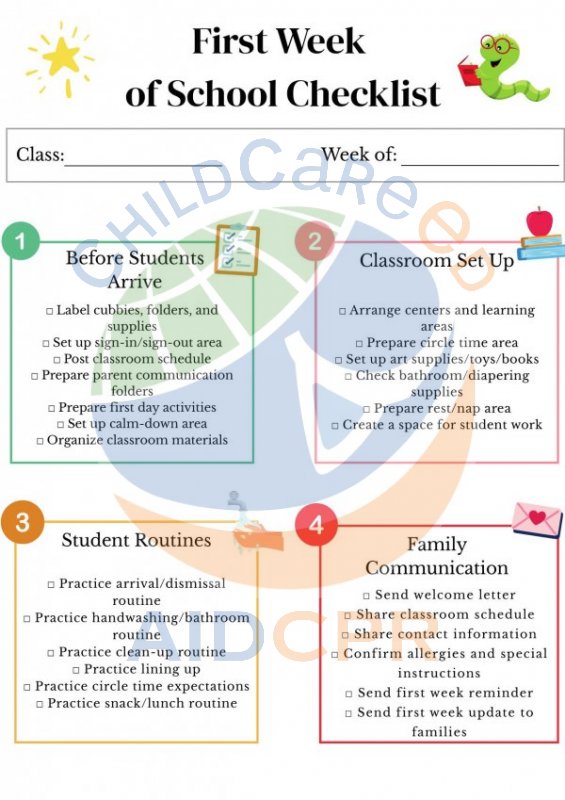 First Week of School Checklist for Early Childhood Classrooms
