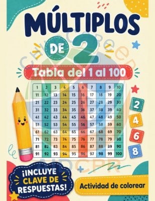 M&uacute;ltiplos de 2 del 1 al 100: Actividad de Colorear