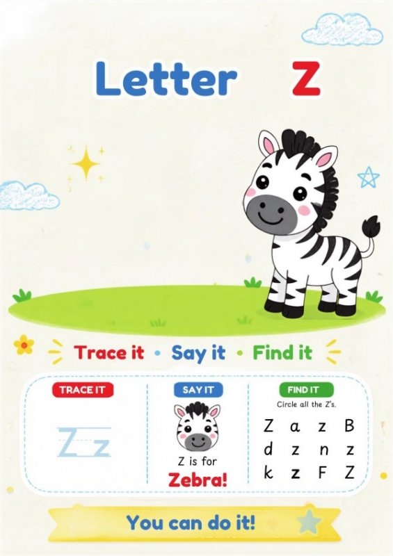 Letter Z: Trace, Say & Find Activity