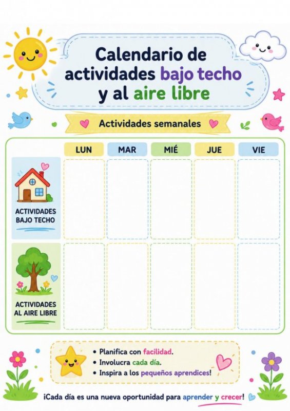 Calendario de Actividades Bajo Techo y al Aire Libre