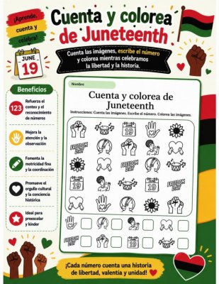 Cuenta y Colorea de Juneteenth