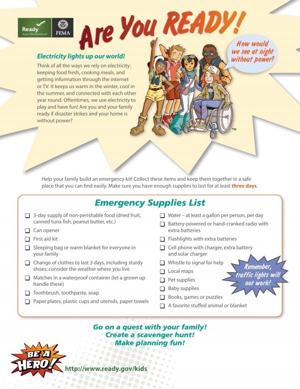 Emergency checklist for school age children. Safety.