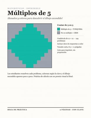 Colorea los M&uacute;ltiplos de 5
