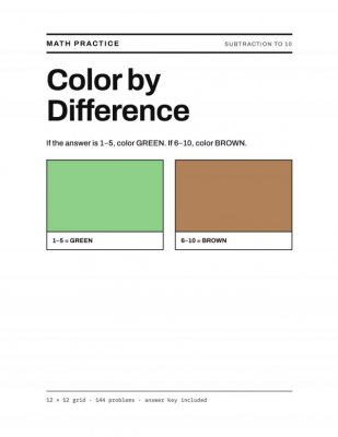Color by Difference: Subtraction to 10
