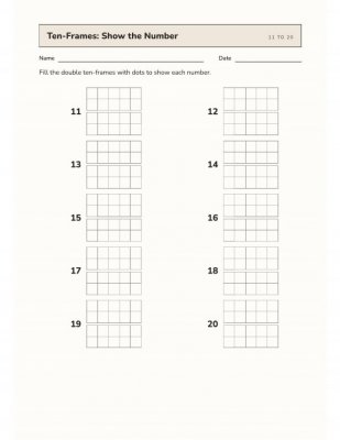 Ten-Frames: Show the Number (11-20) Practice Worksheet