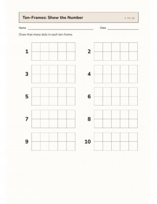 Ten-Frames: Show the Number (1-10) Practice Worksheet