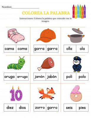 Colorea la palabra: palabras en espa&ntilde;ol con im&aacute;genes