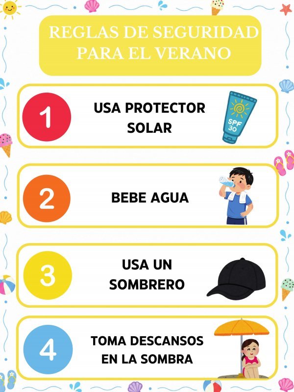 P&oacute;ster de 11 reglas de seguridad para el verano en espa&ntilde;ol