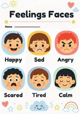Feelings Faces Chart: 16 Simple Emotions
