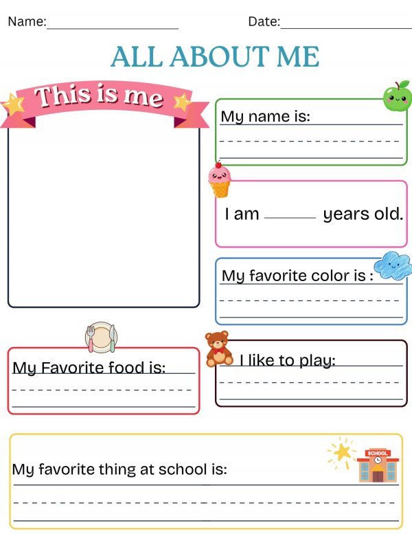 All About Me: First Day of School Worksheet