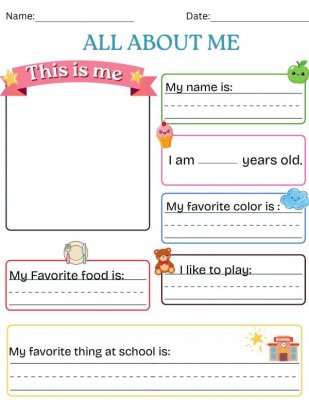 All About Me: First Day of School Worksheet