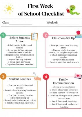 First Week of School Checklist for Early Childhood Classrooms
