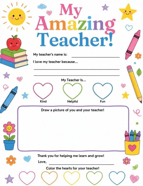 My Amazing Teacher! &ndash; Teacher Appreciation Activity Poster