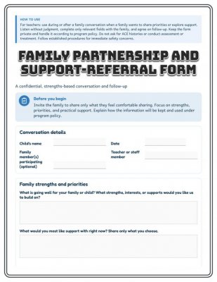 Family Partnership and Support-Referral Form for Childcare Programs