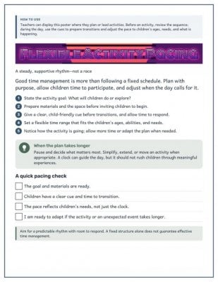 Flexible Activity Pacing Poster and Quick Check for Early Childhood Educators