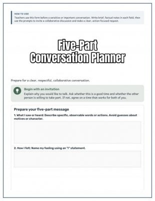 Five-Part Conversation Planner for Child Care Providers