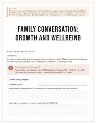 Family Conversation: Growth and Wellbeing &mdash; Optional Family Note and Response Form