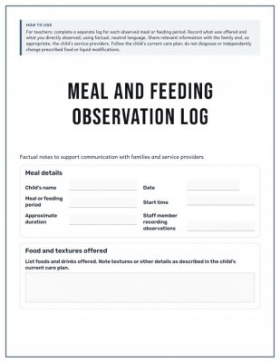 Meal and Feeding Observation Log for Child Care
