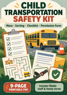Child Transportation Safety Kit: Maze, Sorting, Checklist & Permission Form