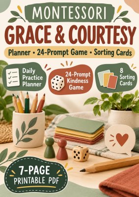 Montessori Grace & Courtesy: Planner, 24-Prompt Game & Sorting Cards