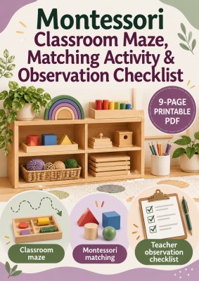 Montessori Classroom Maze, Matching Activity & Observation Checklist