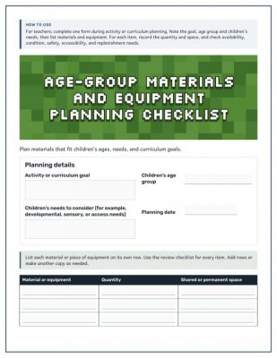 Age-Group Materials and Equipment Planning Checklist