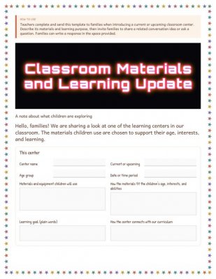 Classroom Materials and Learning Update: Family Learning Center Template