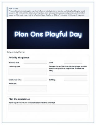 Plan One Playful Day: Preschool Daily Activity Planner
