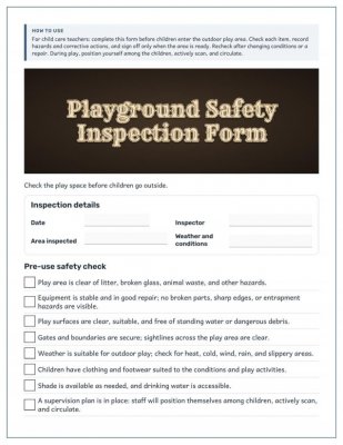 Playground Safety Inspection Form for Child Care