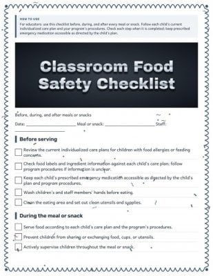 Classroom Food Safety Checklist for Meals and Snacks