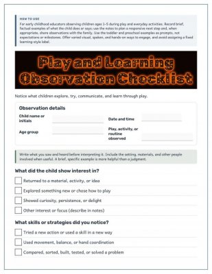 Play and Learning Observation Checklist for Ages 1&ndash;5