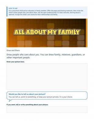 All About My Family: Preschool Family Drawing and Sharing Page