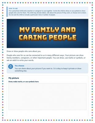 My Family and Caring People: Preschool Drawing Activity