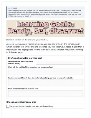 Learning Goals: Planning and Observation Checklist for Preschool Ages 3&ndash;5