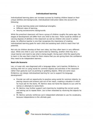 Individualized learning in childcare